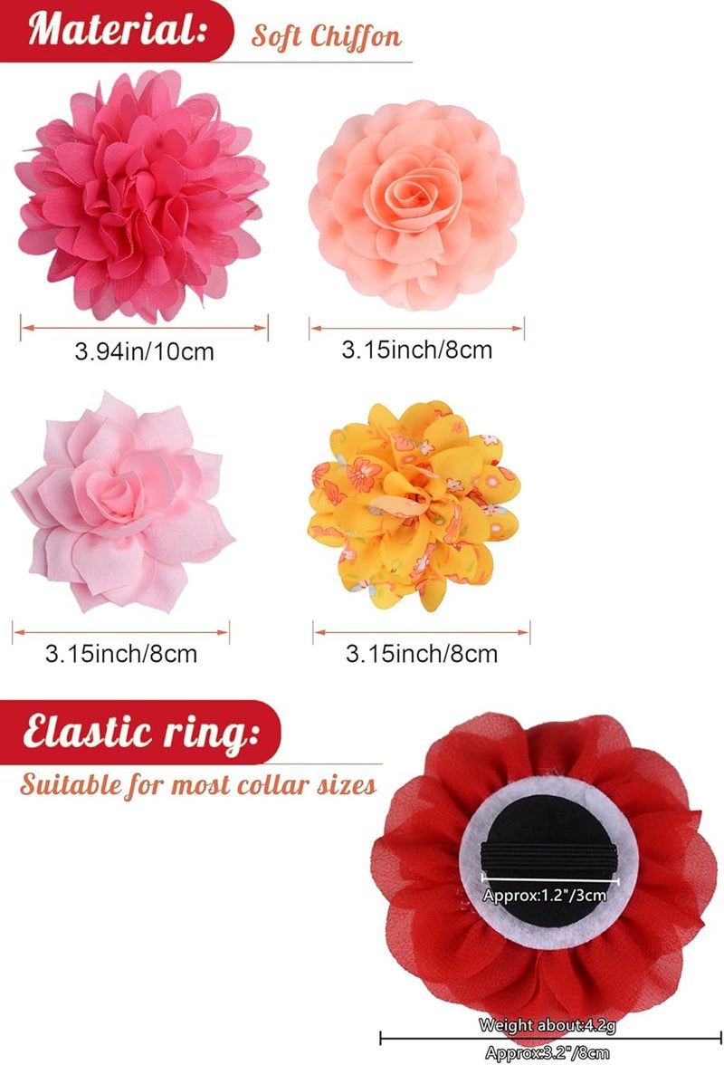 iToolai Dog Collar Flower Attachment, 8Pcs/4 Styles Cat Flowers Collar Charm Accessories,Chiffon Slide-on Flower Bows for Puppy Pet Grooming,Multicolored Pinky Series - Image 2
